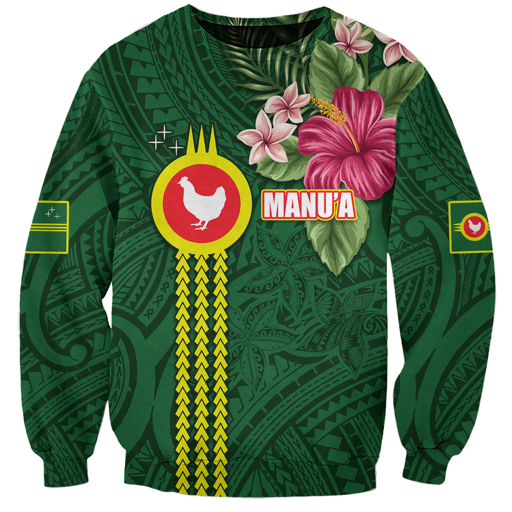 Manu'a Cession Day 120th Anniversary Sweatshirt Polynesian Pattern and Hibiscus Flower LT03 Unisex Green - Polynesian Pride