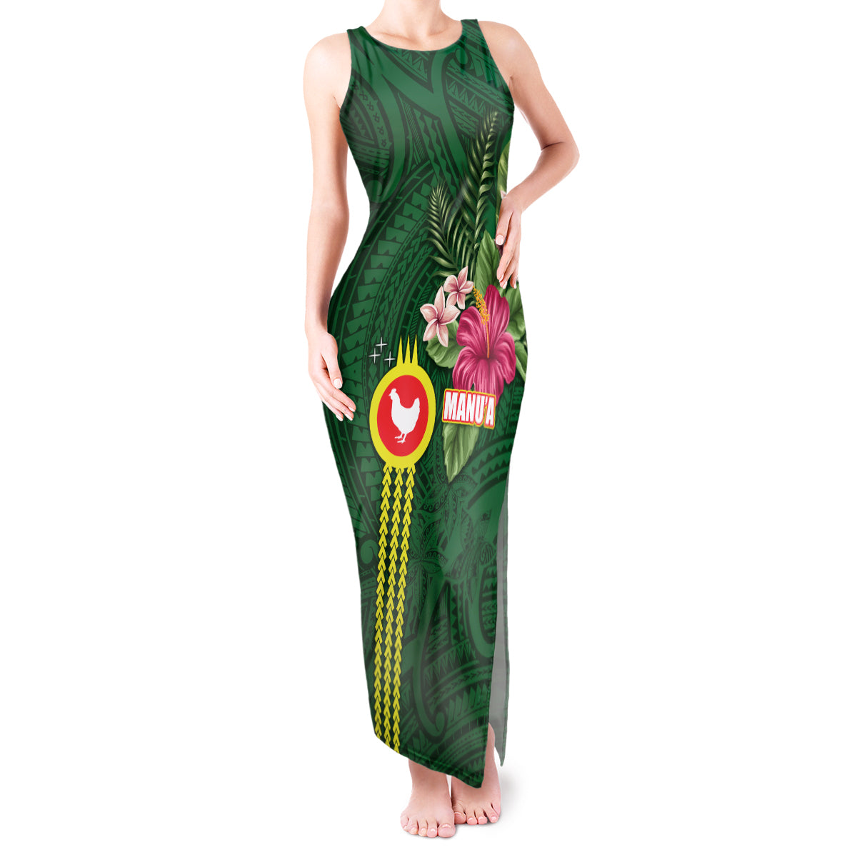 Manu'a Cession Day 120th Anniversary Tank Maxi Dress Polynesian Pattern and Hibiscus Flower