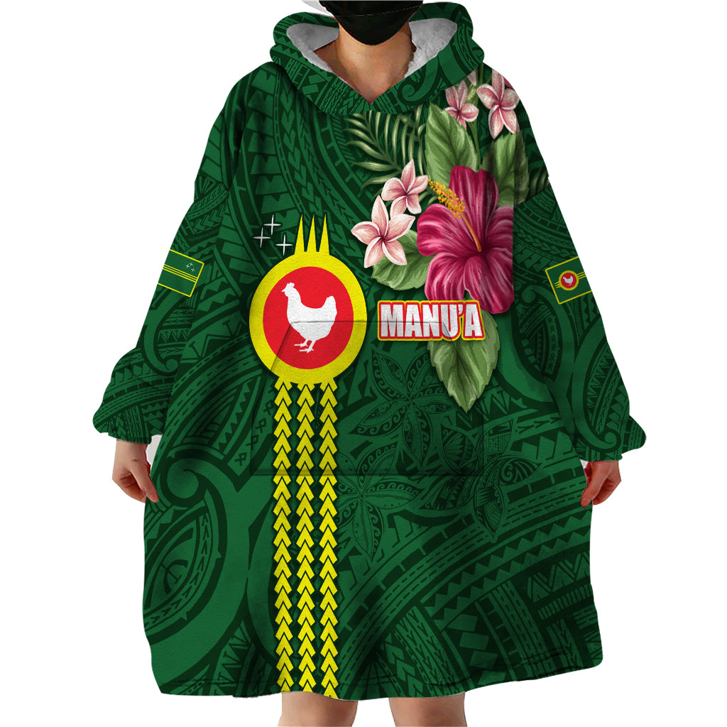 Manu'a Cession Day 120th Anniversary Wearable Blanket Hoodie Polynesian Pattern and Hibiscus Flower LT03 - Polynesian Pride