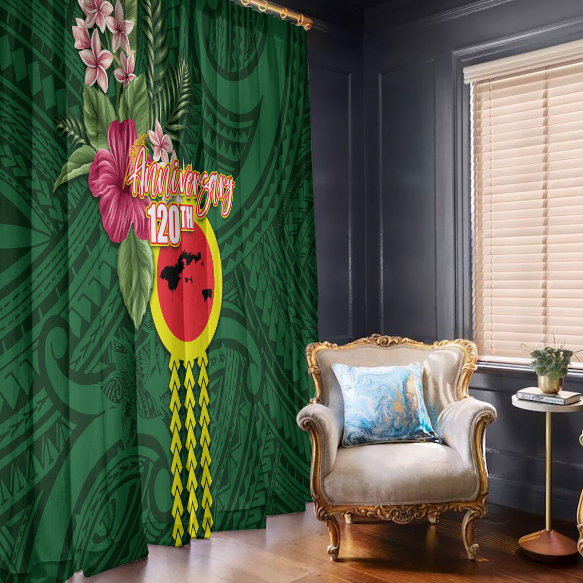 Manu'a Cession Day 120th Anniversary Window Curtain Polynesian Pattern and Hibiscus Flower LT03 - Polynesian Pride