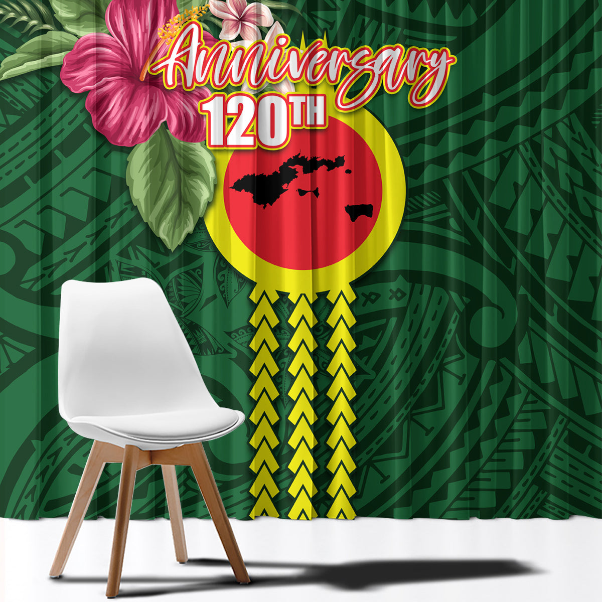 Manu'a Cession Day 120th Anniversary Window Curtain Polynesian Pattern and Hibiscus Flower LT03 - Polynesian Pride