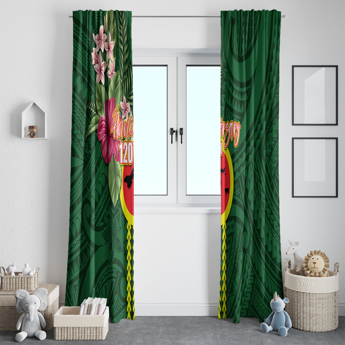 Manu'a Cession Day 120th Anniversary Window Curtain Polynesian Pattern and Hibiscus Flower LT03 - Polynesian Pride
