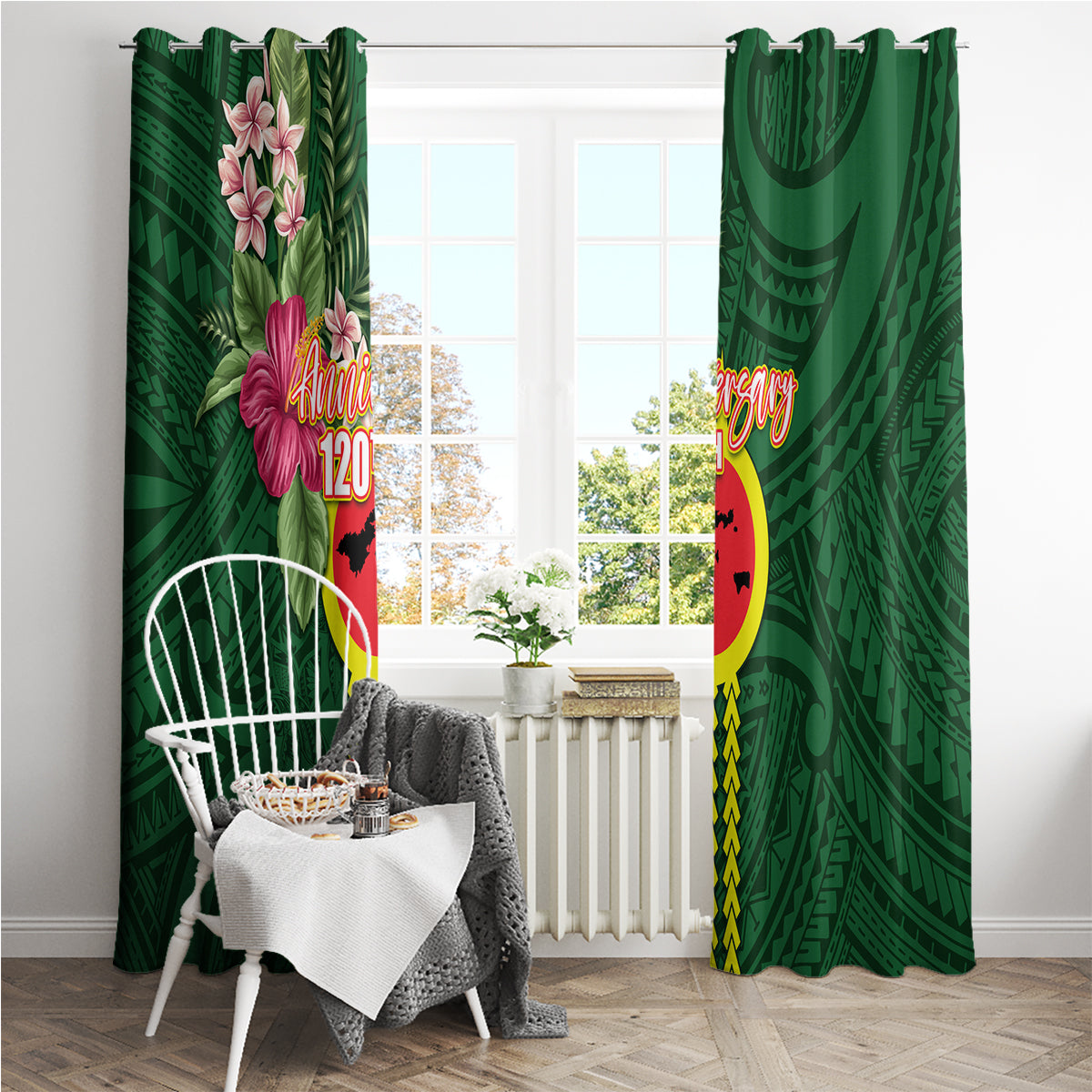Manu'a Cession Day 120th Anniversary Window Curtain Polynesian Pattern and Hibiscus Flower LT03 - Polynesian Pride