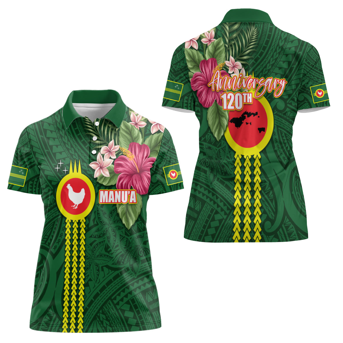 Manu'a Cession Day 120th Anniversary Women Polo Shirt Polynesian Pattern and Hibiscus Flower LT03 - Polynesian Pride