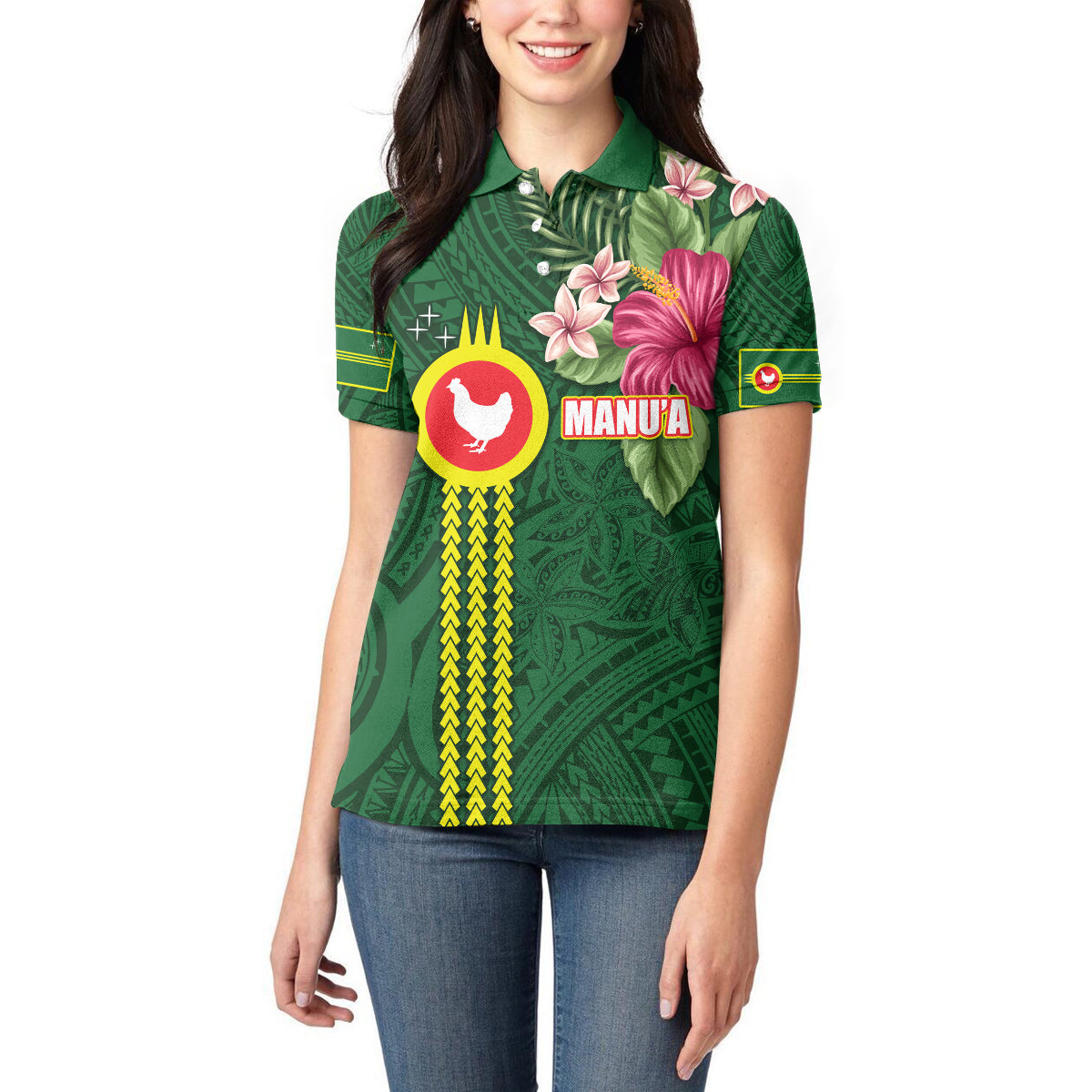 Manu'a Cession Day 120th Anniversary Women Polo Shirt Polynesian Pattern and Hibiscus Flower LT03 - Polynesian Pride