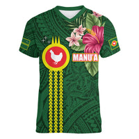 Manu'a Cession Day 120th Anniversary Women V-Neck T-Shirt Polynesian Pattern and Hibiscus Flower