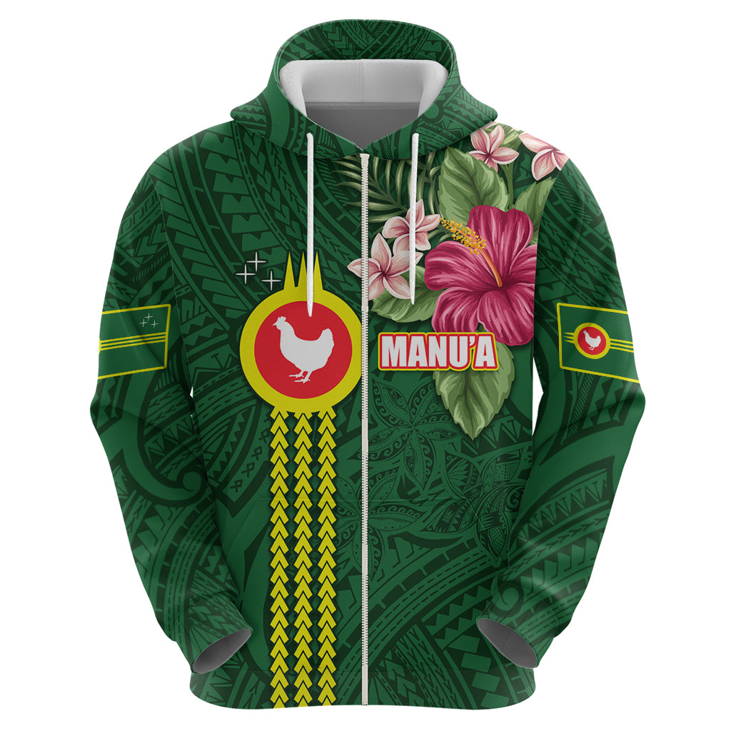 Manu'a Cession Day 120th Anniversary Zip Hoodie Polynesian Pattern and Hibiscus Flower