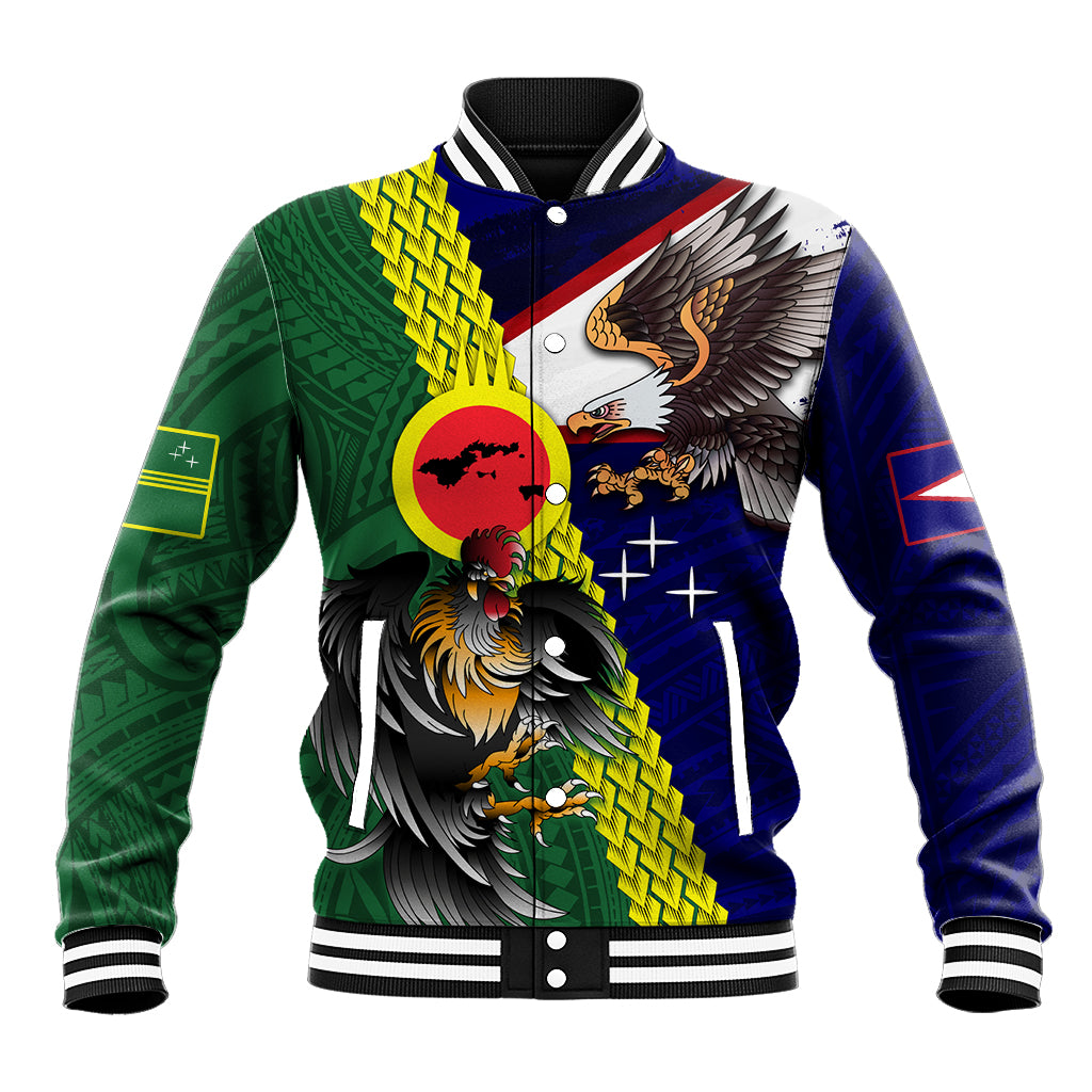 Manu'a Island and American Samoa Baseball Jacket Rooster and Eagle Mascot LT03 Unisex Green - Polynesian Pride