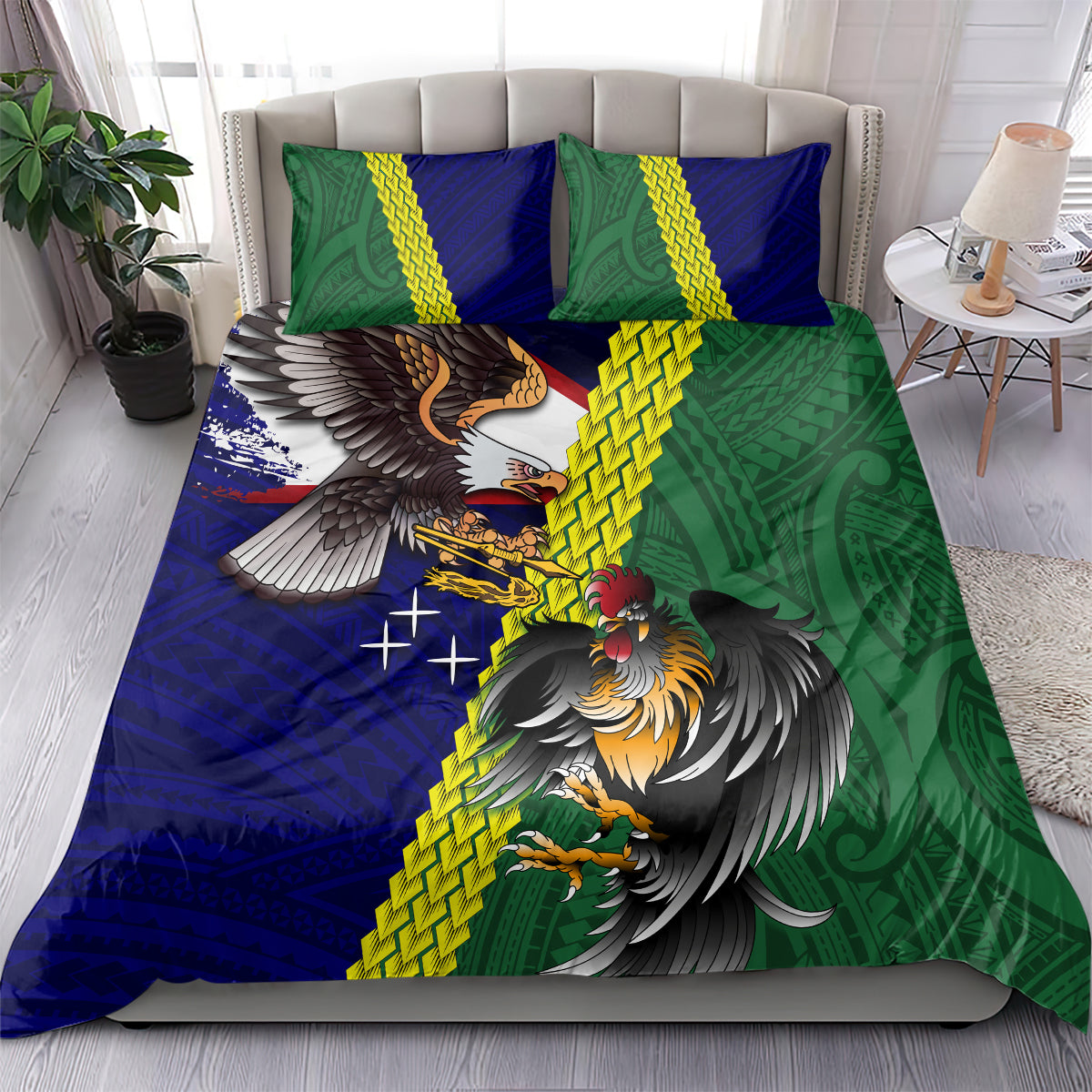 Manu'a Island and American Samoa Bedding Set Rooster and Eagle Mascot LT03 - Polynesian Pride