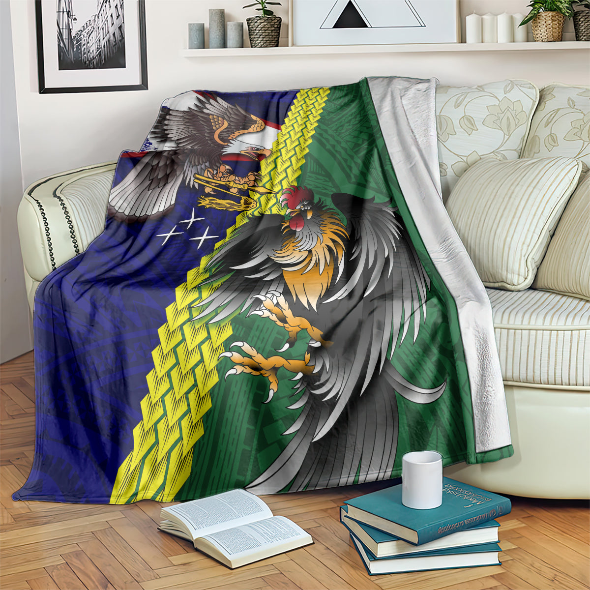 Manu'a Island and American Samoa Blanket Rooster and Eagle Mascot LT03 Green - Polynesian Pride