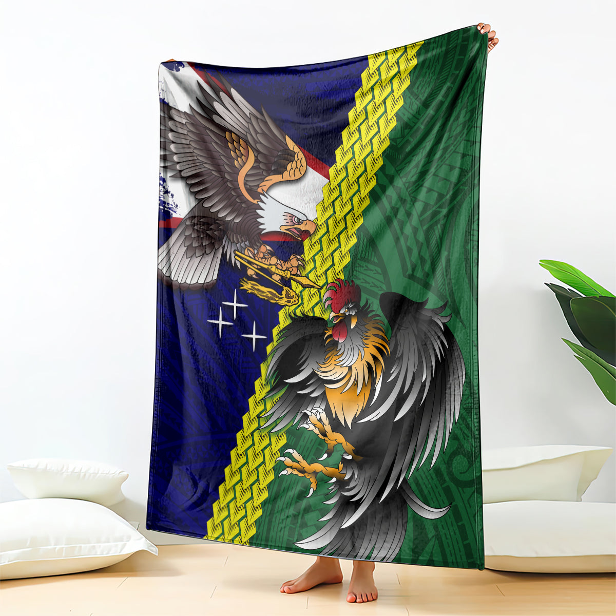 Manu'a Island and American Samoa Blanket Rooster and Eagle Mascot LT03 - Polynesian Pride