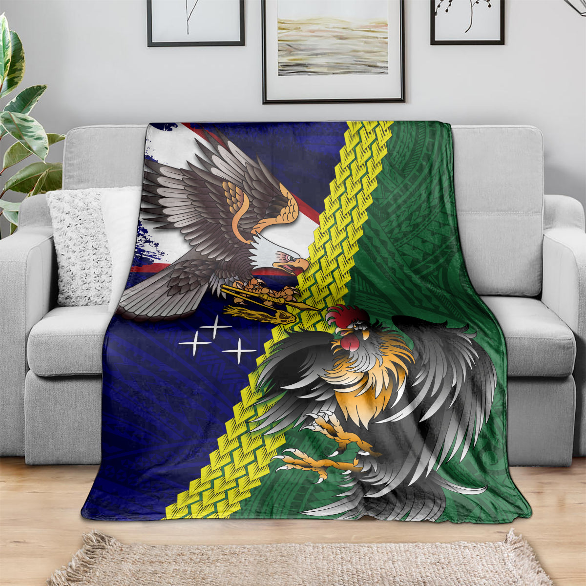 Manu'a Island and American Samoa Blanket Rooster and Eagle Mascot LT03 - Polynesian Pride