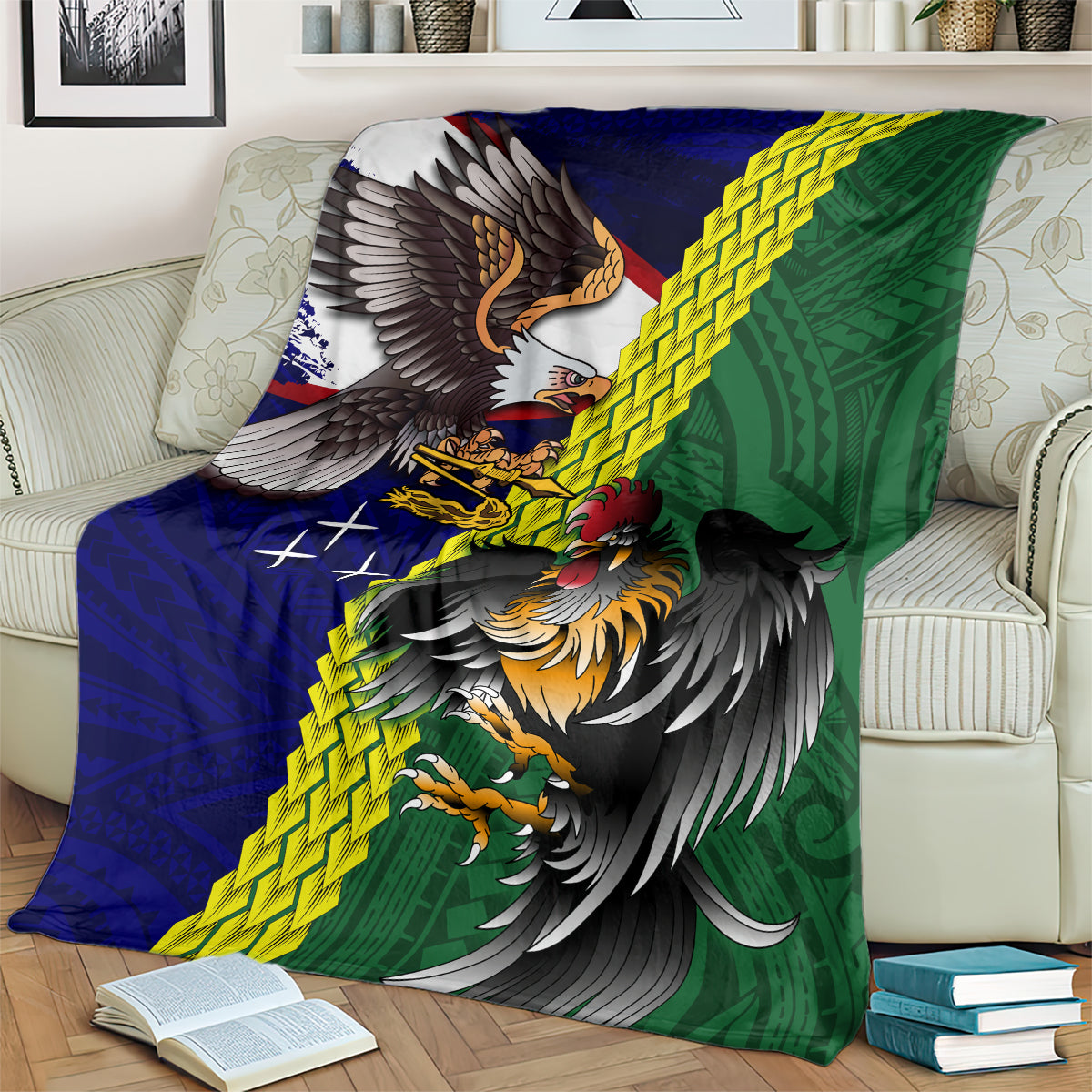 Manu'a Island and American Samoa Blanket Rooster and Eagle Mascot LT03 - Polynesian Pride
