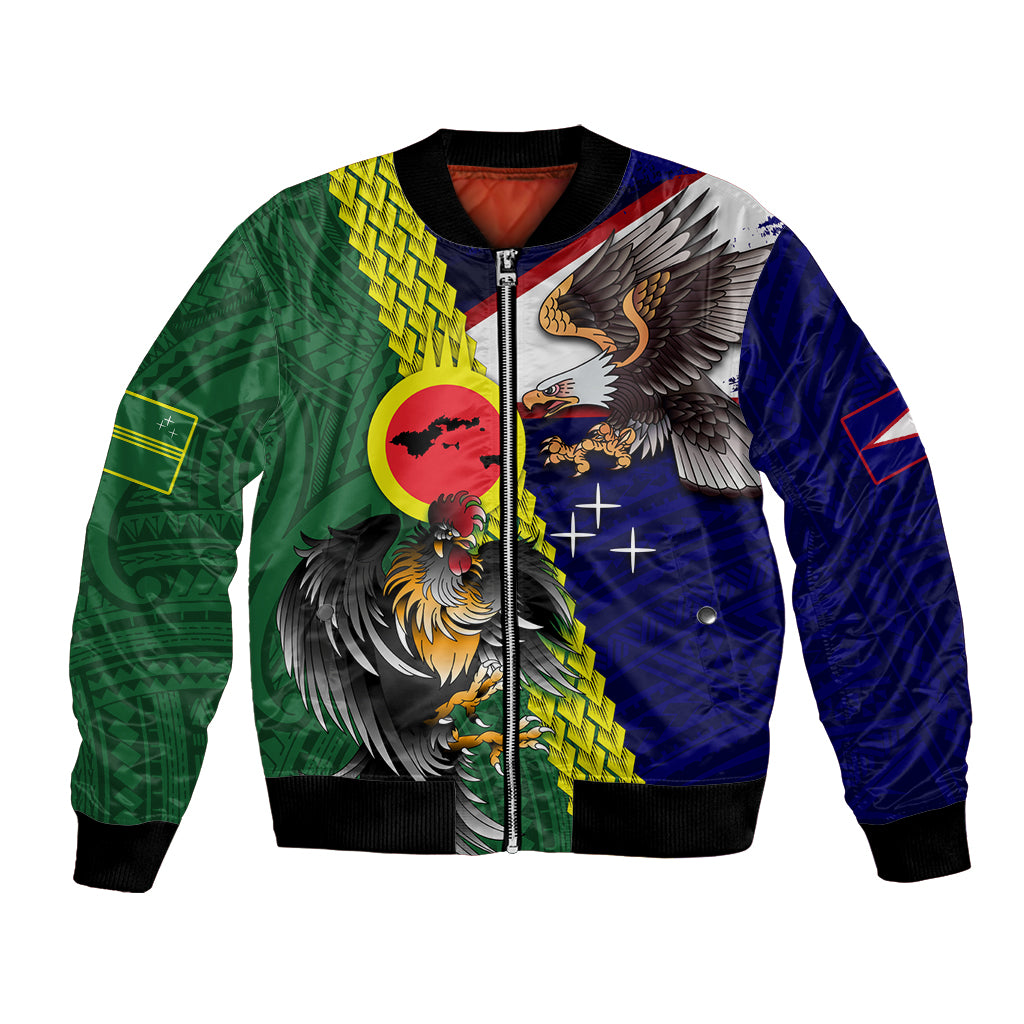 Manu'a Island and American Samoa Bomber Jacket Rooster and Eagle Mascot LT03 Unisex Green - Polynesian Pride