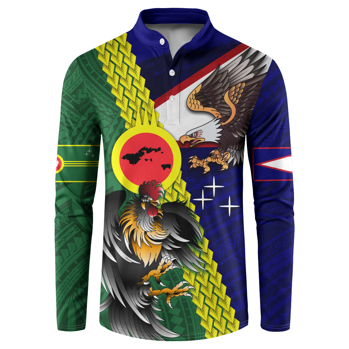 Manu'a Island and American Samoa Button Sweatshirt Rooster and Eagle Mascot