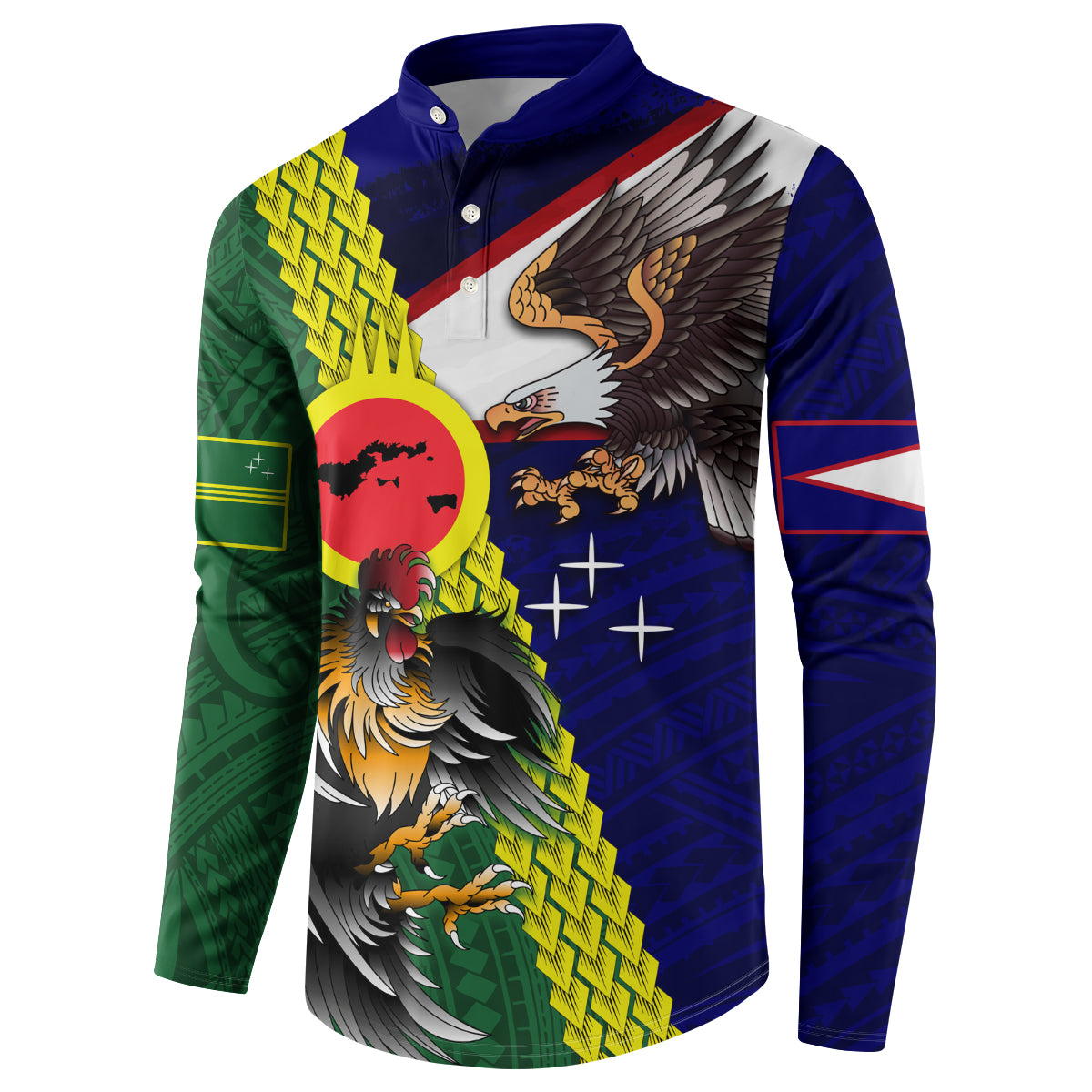 Manu'a Island and American Samoa Button Sweatshirt Rooster and Eagle Mascot LT03 - Polynesian Pride