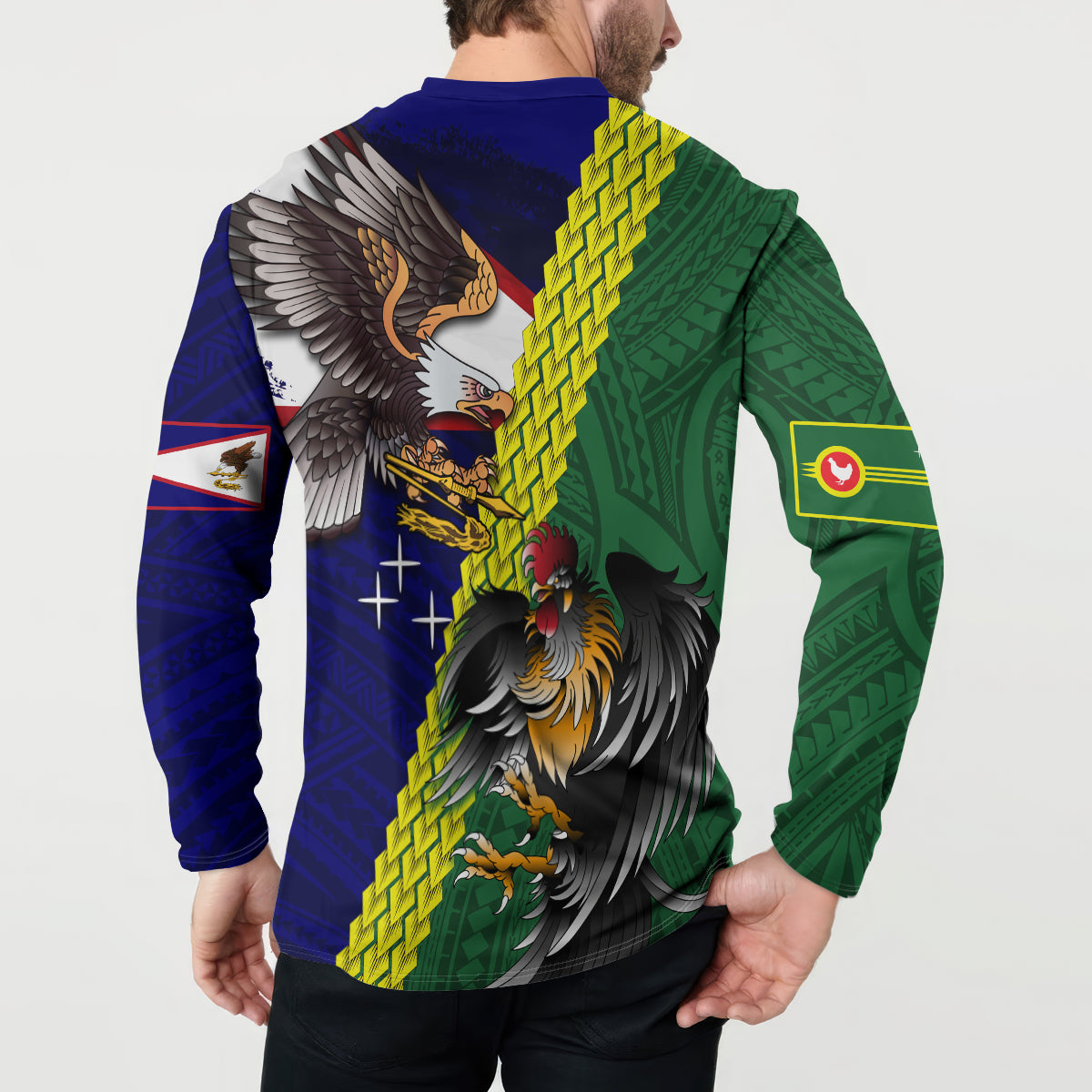 Manu'a Island and American Samoa Button Sweatshirt Rooster and Eagle Mascot LT03 - Polynesian Pride