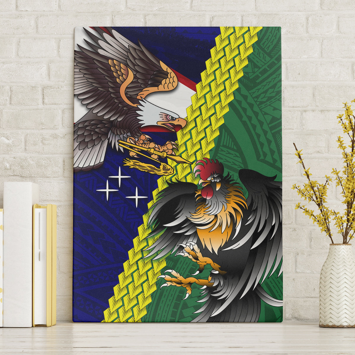 Manu'a Island and American Samoa Canvas Wall Art Rooster and Eagle Mascot