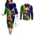 Manu'a Island and American Samoa Couples Matching Off The Shoulder Long Sleeve Dress and Long Sleeve Button Shirt Rooster and Eagle Mascot