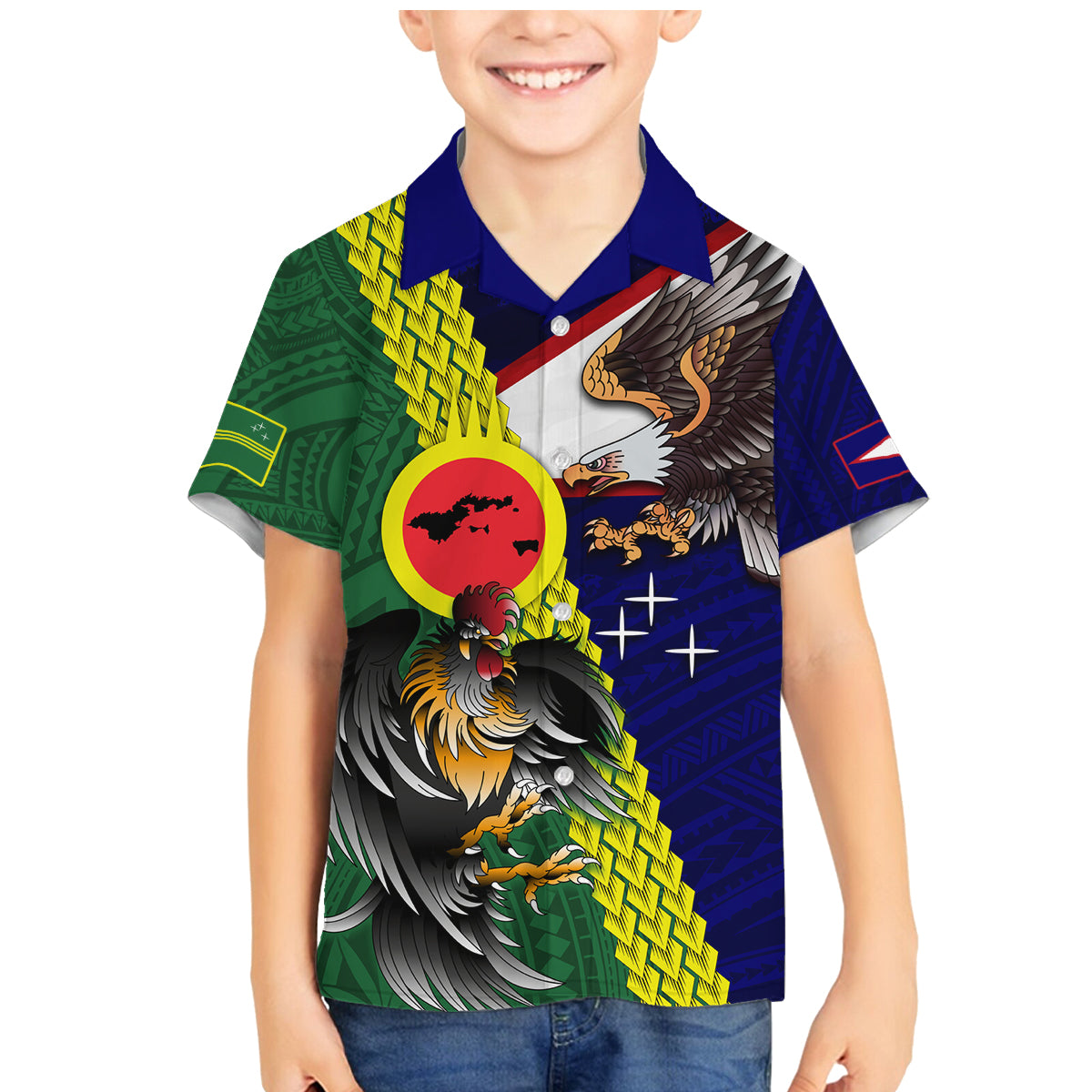 Manu'a Island and American Samoa Family Matching Mermaid Dress and Hawaiian Shirt Rooster and Eagle Mascot