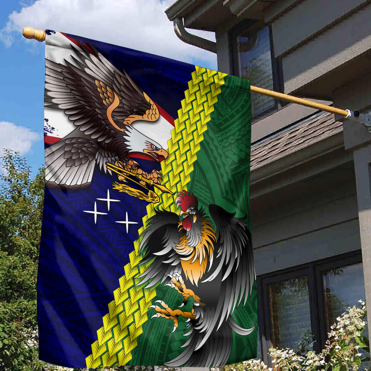 Manu'a Island and American Samoa Garden Flag Rooster and Eagle Mascot LT03 - Polynesian Pride