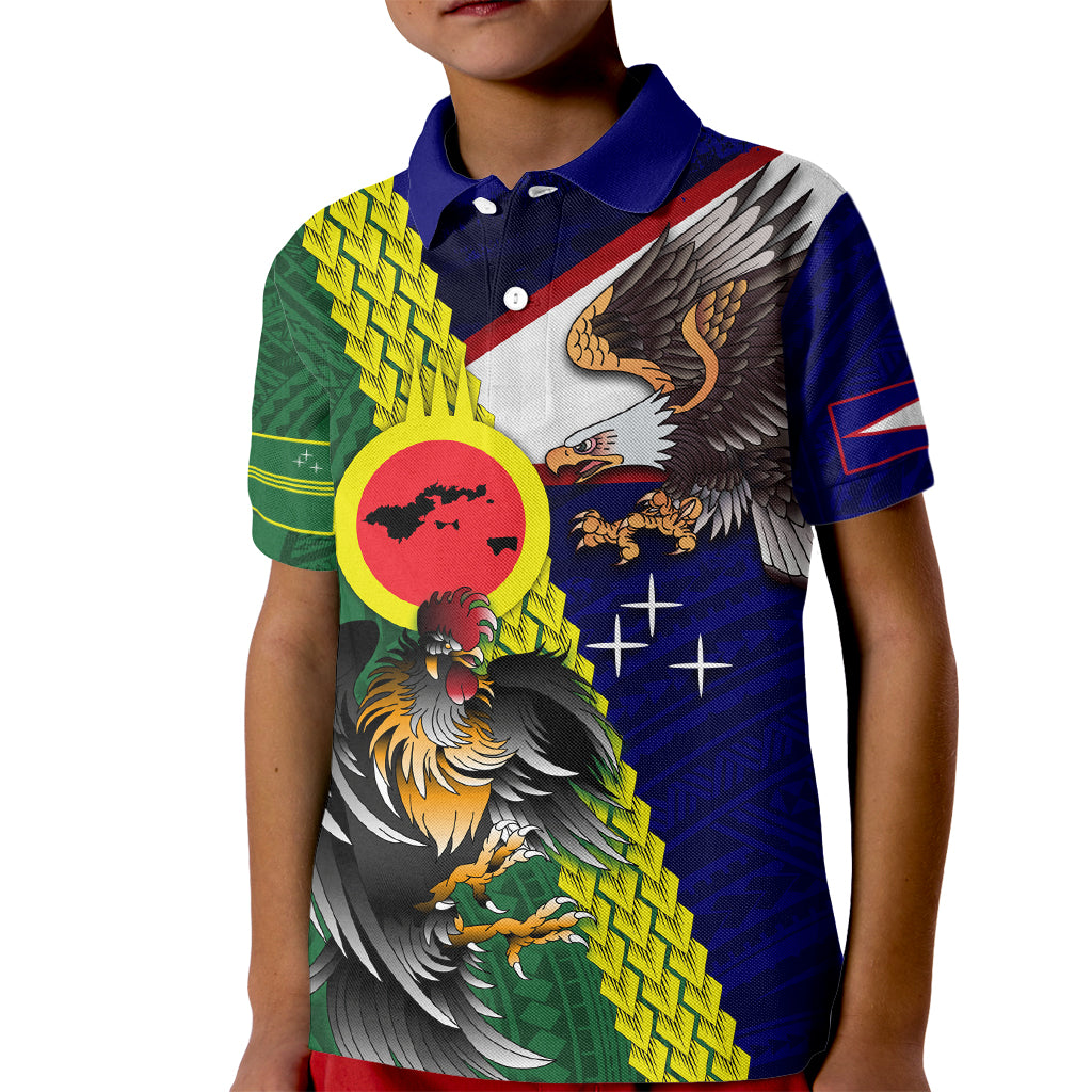 Manu'a Island and American Samoa Kid Polo Shirt Rooster and Eagle Mascot