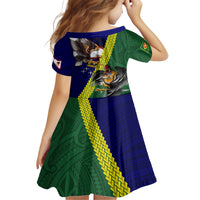 Manu'a Island and American Samoa Kid Short Sleeve Dress Rooster and Eagle Mascot LT03 - Polynesian Pride