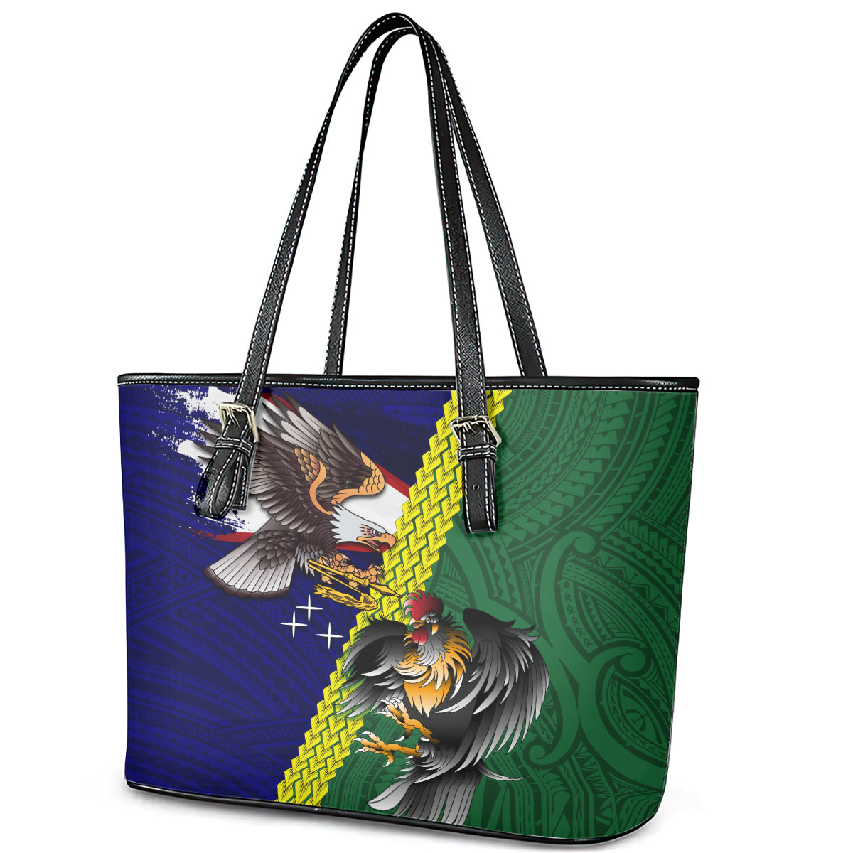 Manu'a Island and American Samoa Leather Tote Bag Rooster and Eagle Mascot LT03 - Polynesian Pride