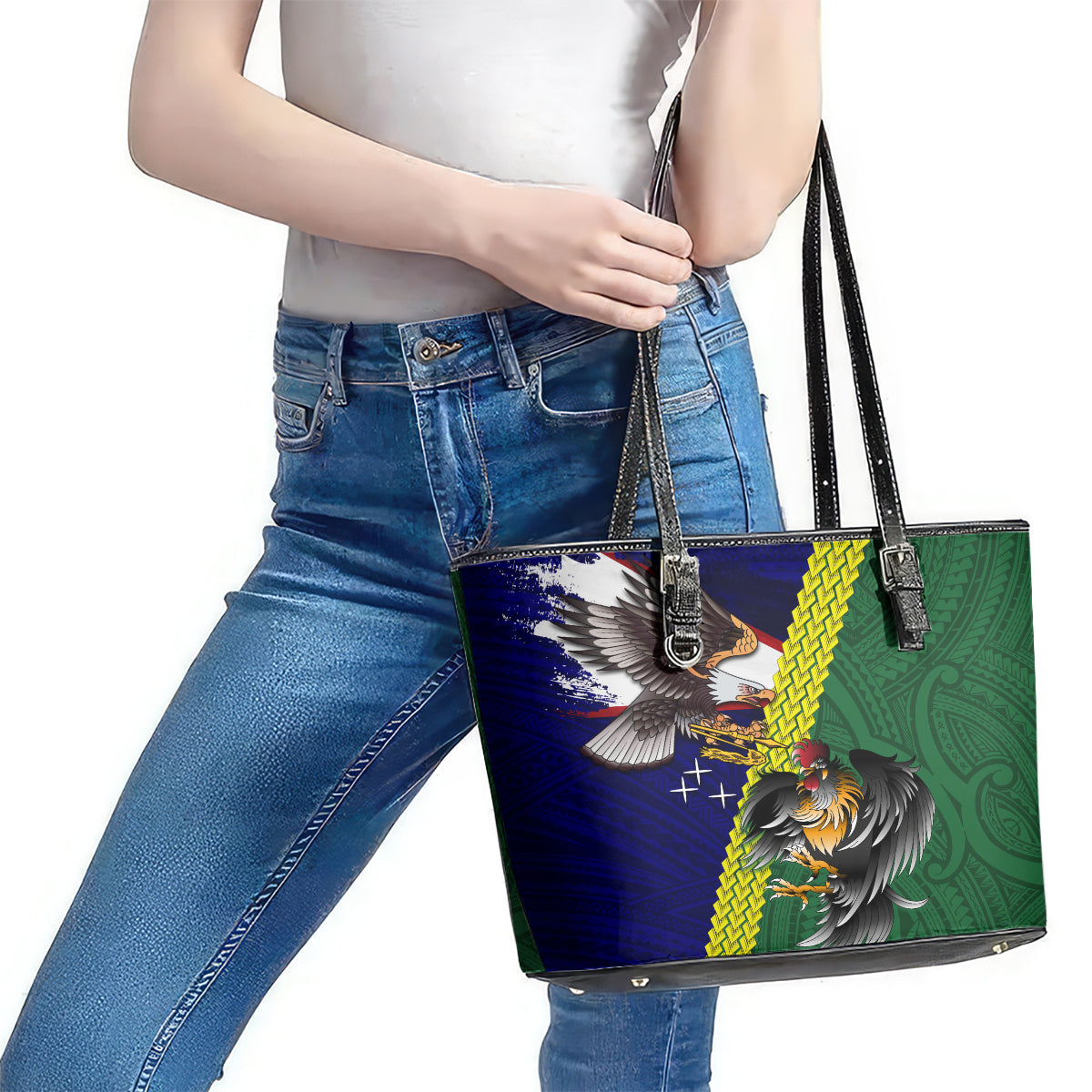 Manu'a Island and American Samoa Leather Tote Bag Rooster and Eagle Mascot LT03 - Polynesian Pride