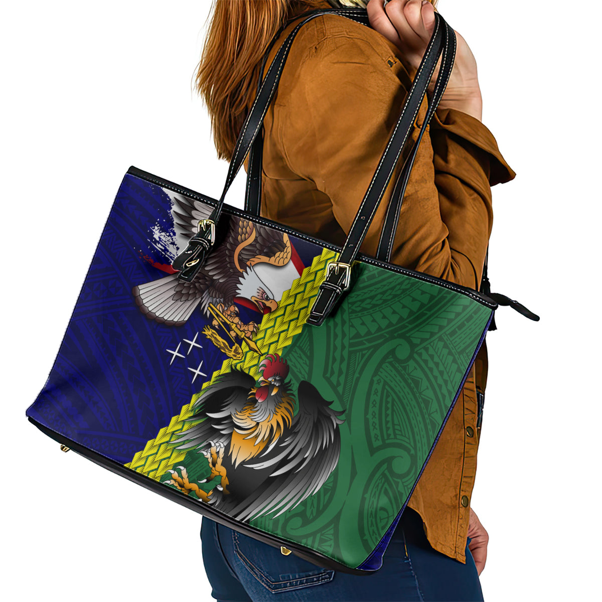 Manu'a Island and American Samoa Leather Tote Bag Rooster and Eagle Mascot LT03 - Polynesian Pride