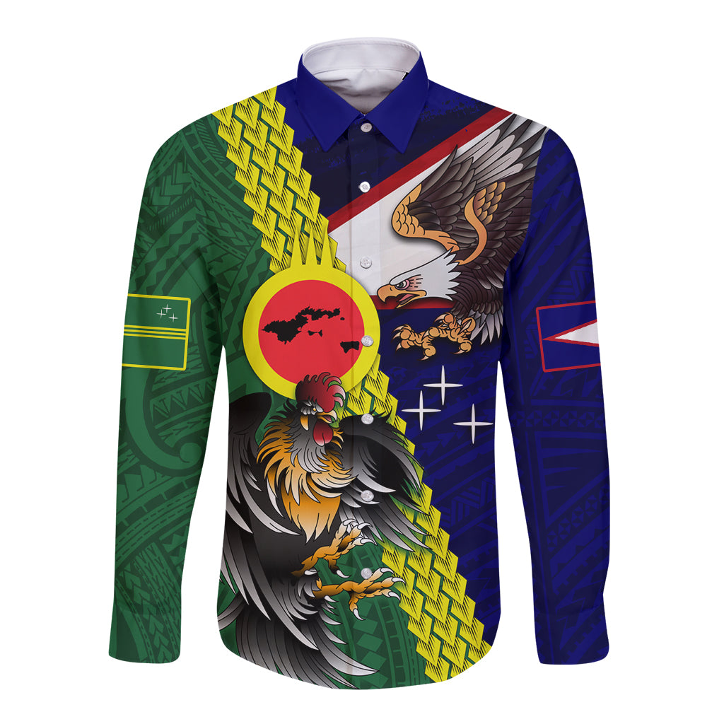 Manu'a Island and American Samoa Long Sleeve Button Shirt Rooster and Eagle Mascot