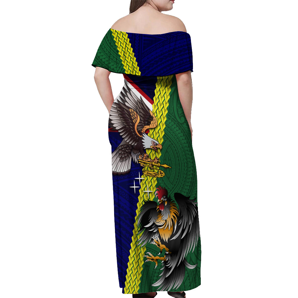 Manu'a Island and American Samoa Off Shoulder Maxi Dress Rooster and Eagle Mascot LT03 - Polynesian Pride