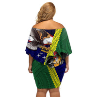 Manu'a Island and American Samoa Off Shoulder Short Dress Rooster and Eagle Mascot LT03 - Polynesian Pride