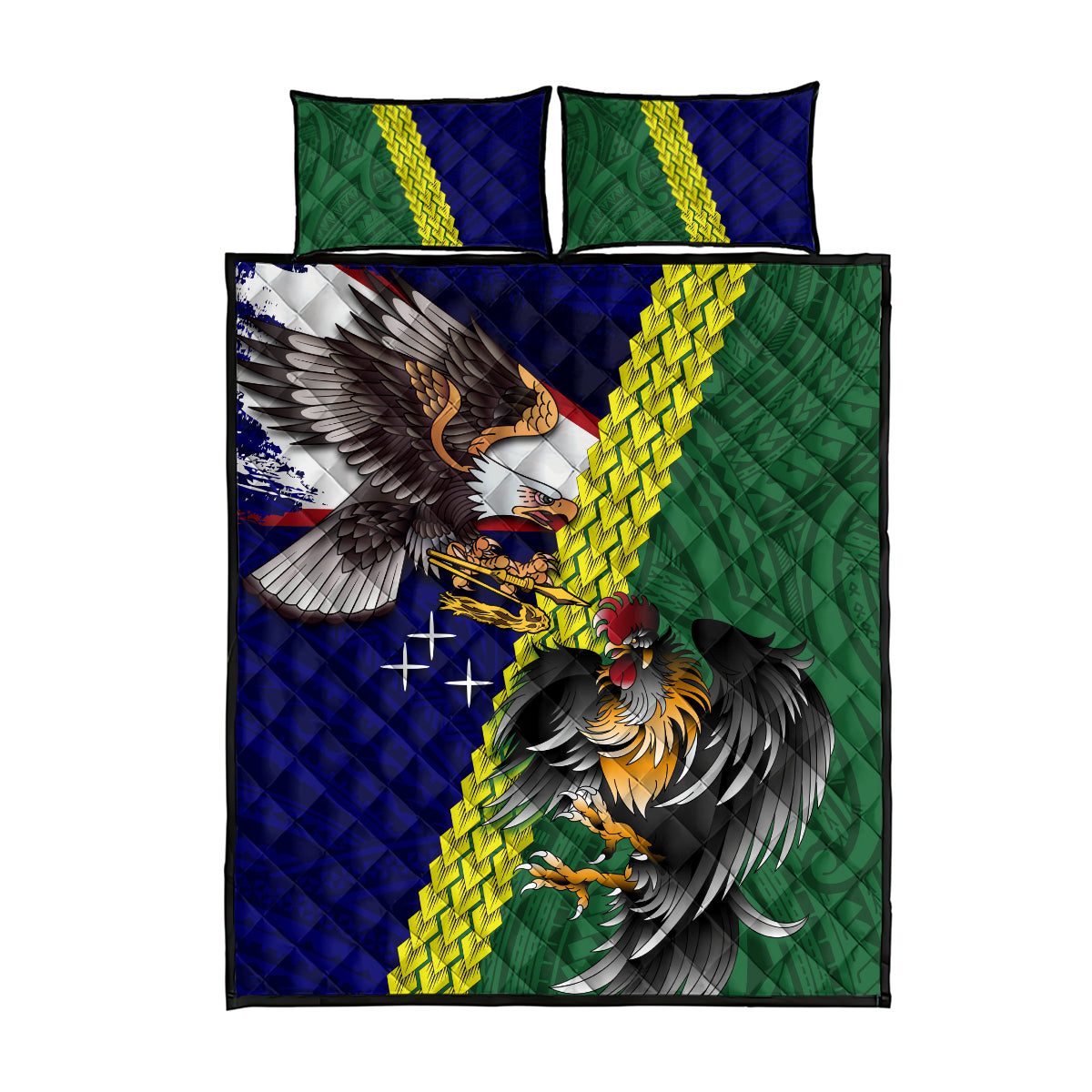 Manu'a Island and American Samoa Quilt Bed Set Rooster and Eagle Mascot LT03 - Polynesian Pride
