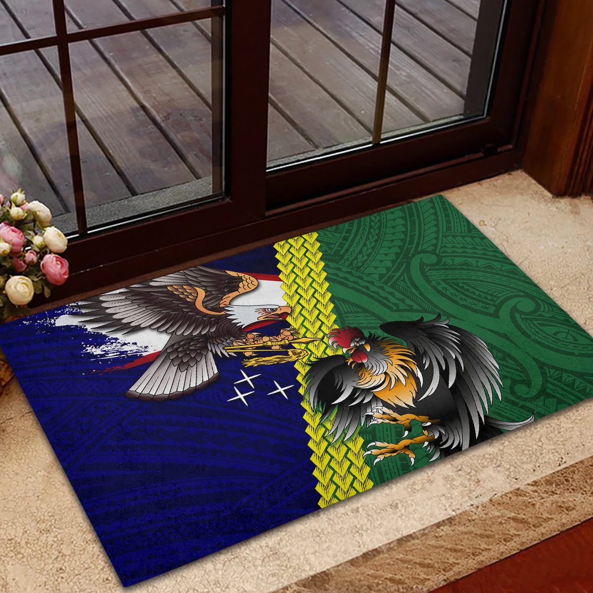 Manu'a Island and American Samoa Rubber Doormat Rooster and Eagle Mascot LT03 - Polynesian Pride