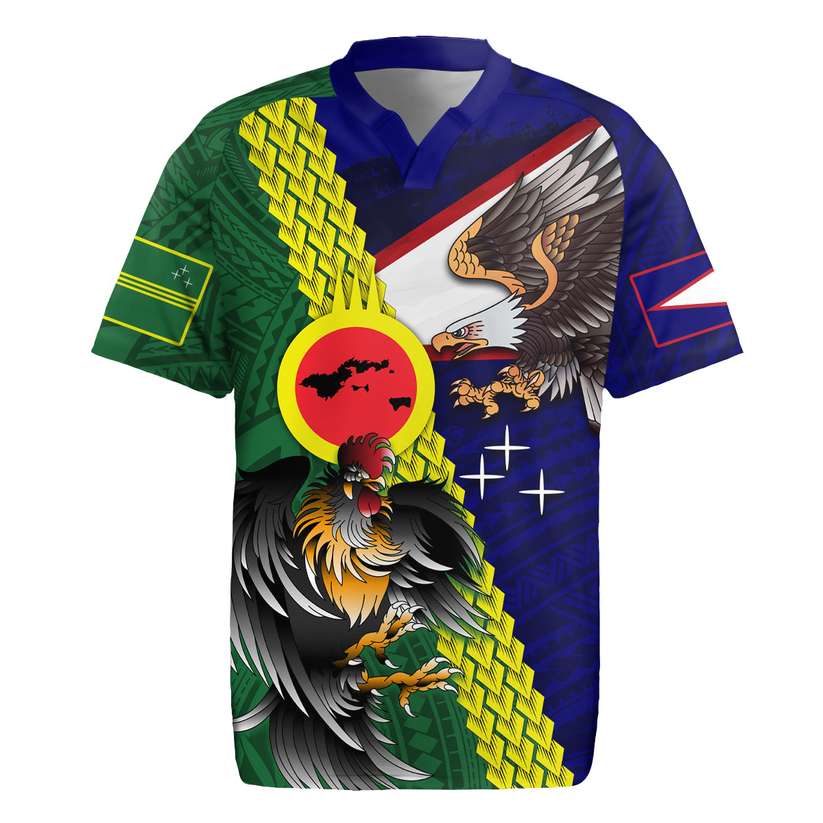 Manu'a Island and American Samoa Rugby Jersey Rooster and Eagle Mascot LT03 Green - Polynesian Pride