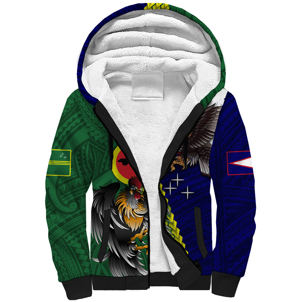 Manu'a Island and American Samoa Sherpa Hoodie Rooster and Eagle Mascot