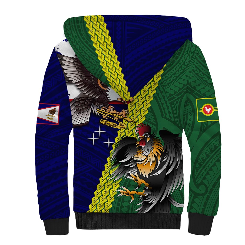 Manu'a Island and American Samoa Sherpa Hoodie Rooster and Eagle Mascot LT03 - Polynesian Pride