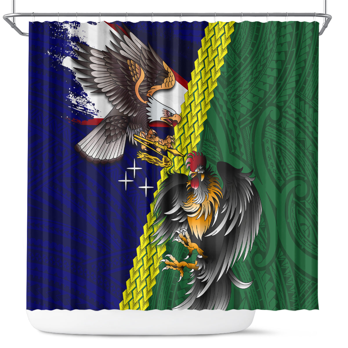 Manu'a Island and American Samoa Shower Curtain Rooster and Eagle Mascot