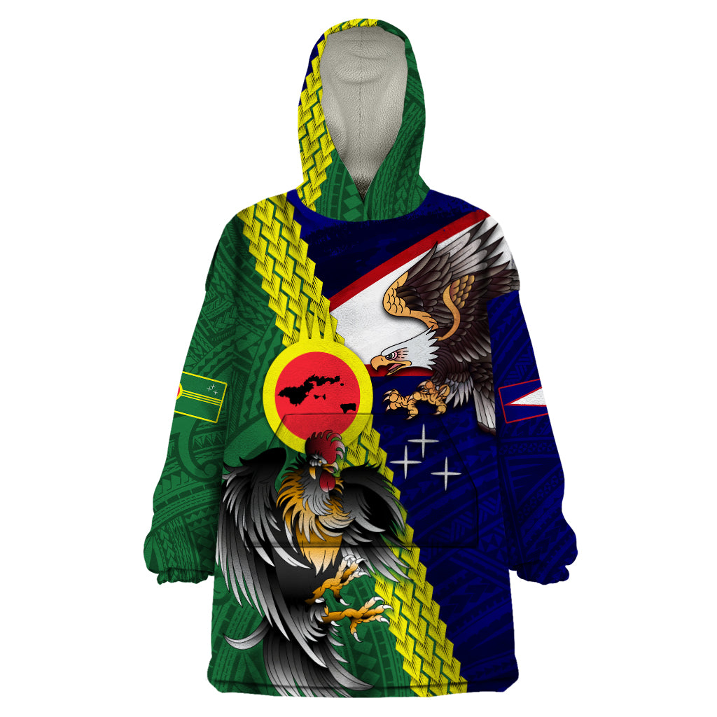 Manu'a Island and American Samoa Wearable Blanket Hoodie Rooster and Eagle Mascot LT03 One Size Green - Polynesian Pride