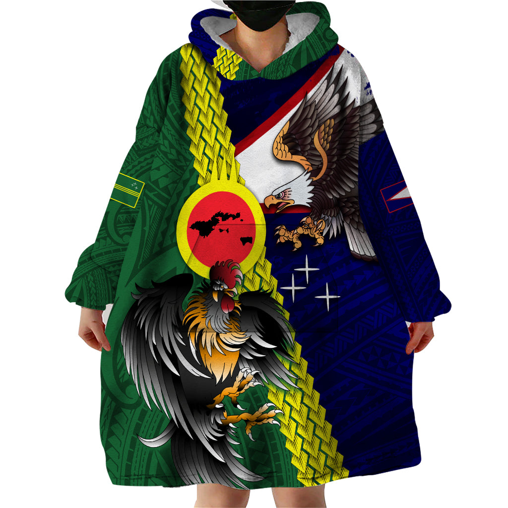 Manu'a Island and American Samoa Wearable Blanket Hoodie Rooster and Eagle Mascot LT03 - Polynesian Pride