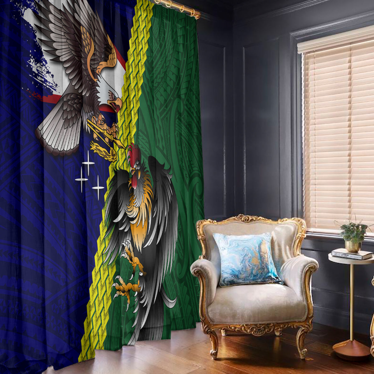 Manu'a Island and American Samoa Window Curtain Rooster and Eagle Mascot LT03 - Polynesian Pride