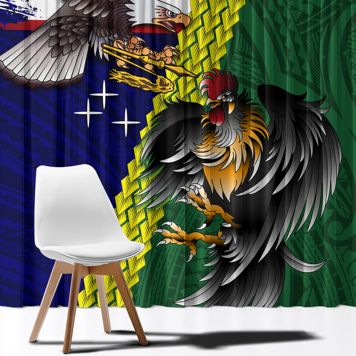 Manu'a Island and American Samoa Window Curtain Rooster and Eagle Mascot LT03 - Polynesian Pride