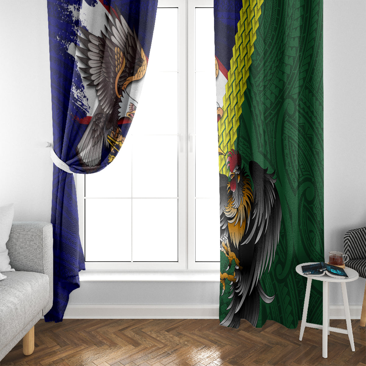 Manu'a Island and American Samoa Window Curtain Rooster and Eagle Mascot LT03 - Polynesian Pride
