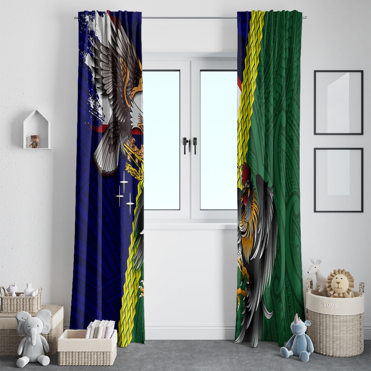 Manu'a Island and American Samoa Window Curtain Rooster and Eagle Mascot LT03 - Polynesian Pride