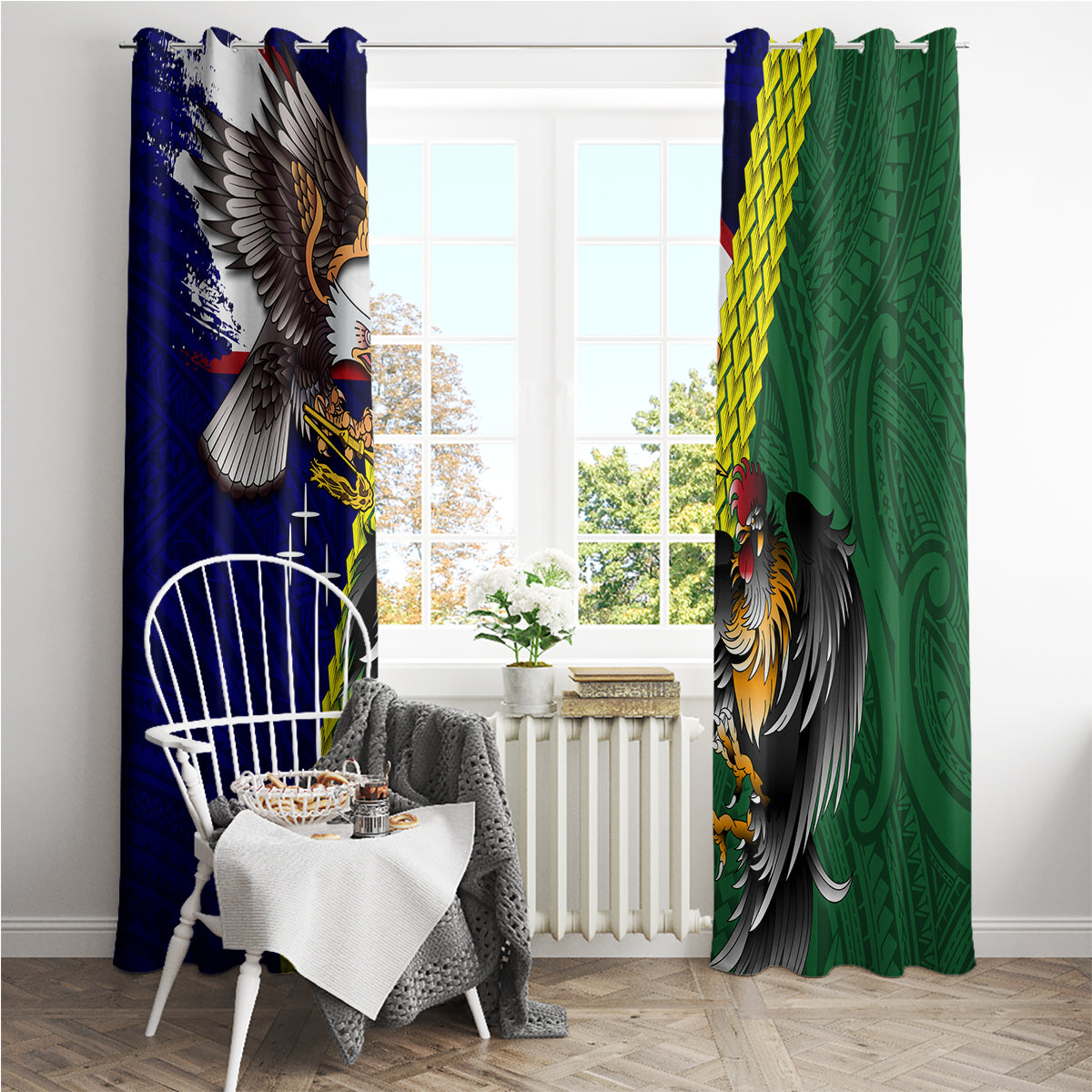 Manu'a Island and American Samoa Window Curtain Rooster and Eagle Mascot LT03 - Polynesian Pride