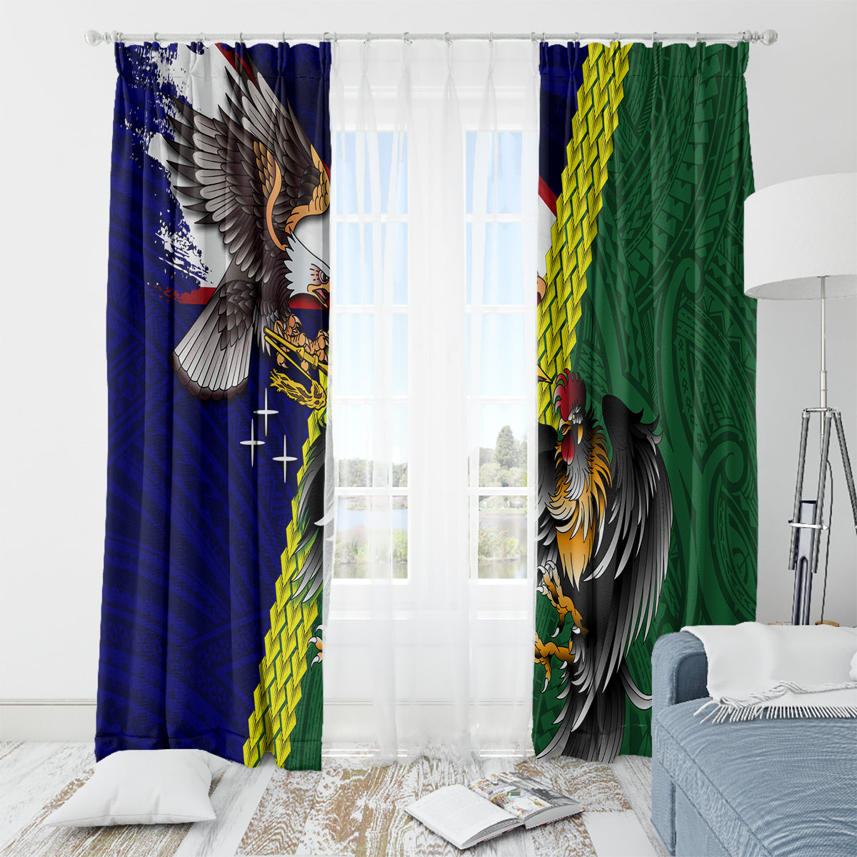 Manu'a Island and American Samoa Window Curtain Rooster and Eagle Mascot LT03 - Polynesian Pride