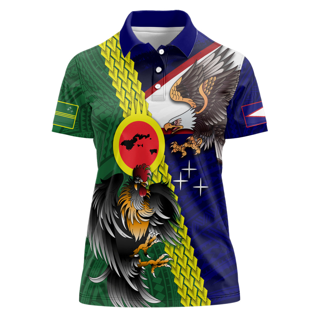 Manu'a Island and American Samoa Women Polo Shirt Rooster and Eagle Mascot