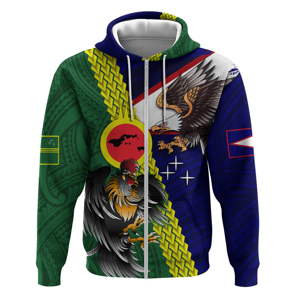 Manu'a Island and American Samoa Zip Hoodie Rooster and Eagle Mascot