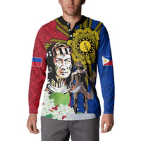 Philippines Lapu-Lapu Button Sweatshirt Filipino Sun Tattoo With Yakan Pattern